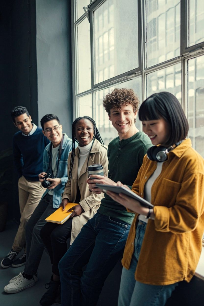 A group of smiling international students